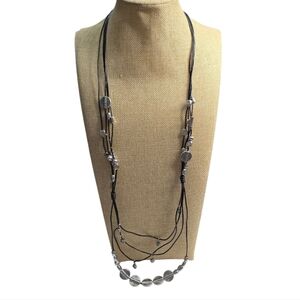 Treska Layered Necklace Bohemian Silver Tone Beads Black Cord Fashion Jewelry